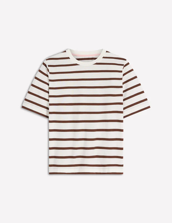 Locker geschnittenes gestreiftes Rundhals‑T‑Shirt aus dehnbarem Baumwollstoff