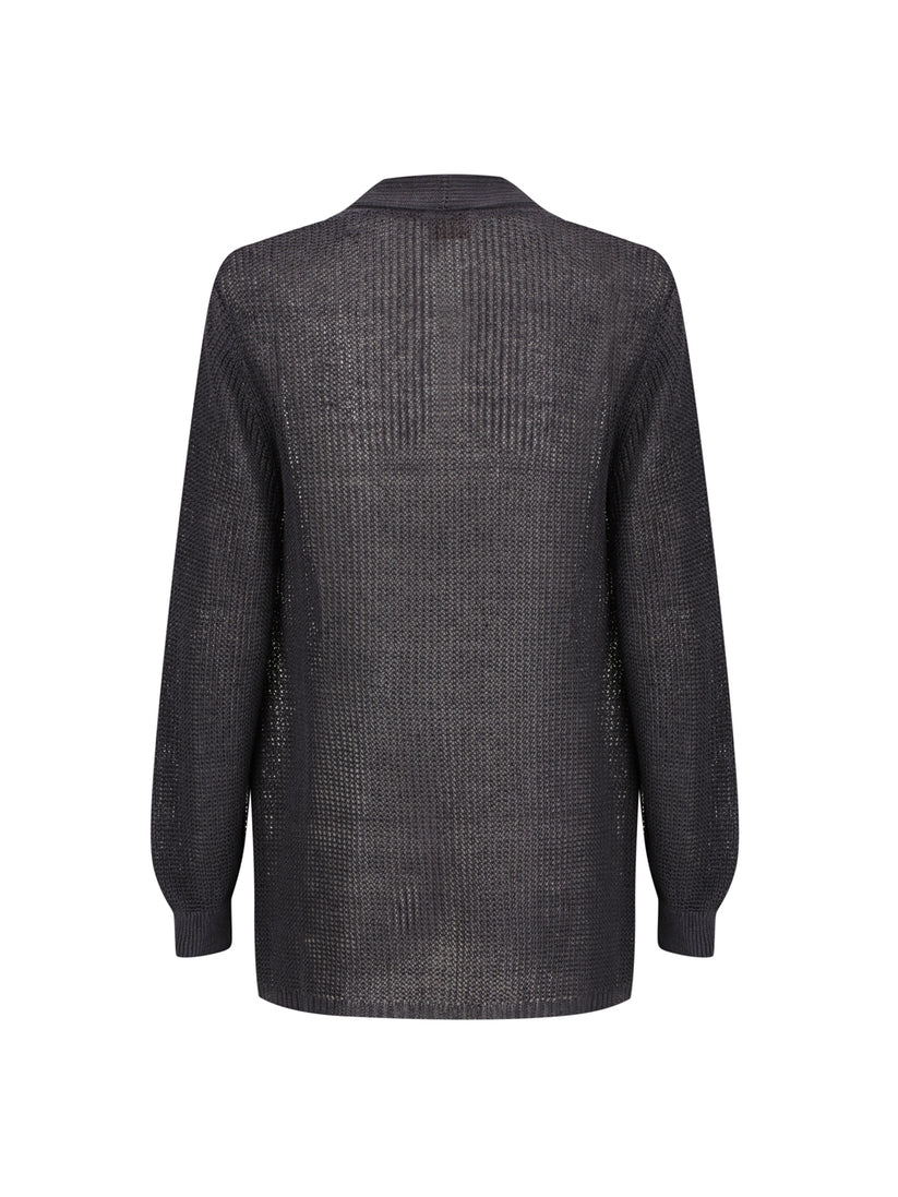 Übergroßer offener Strickcardigan aus biologischer französischer Leine mit A‑Linien‑Schnitt und Schalkragen